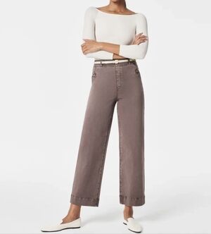 NEW Spanx Twill Stretch Crop High Rise Wide Leg Smoke Light Briwn Size XL